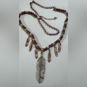 18” adjustable Bohemian Feather Pendant Necklace